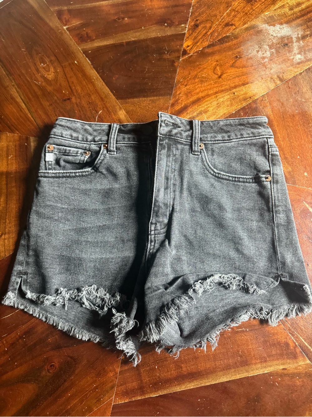 Just USA Washed Black High-Rise Distressed Denim Shorts